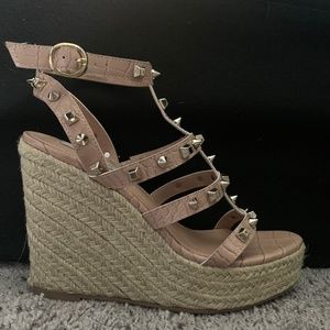 Nude Studded Wedges